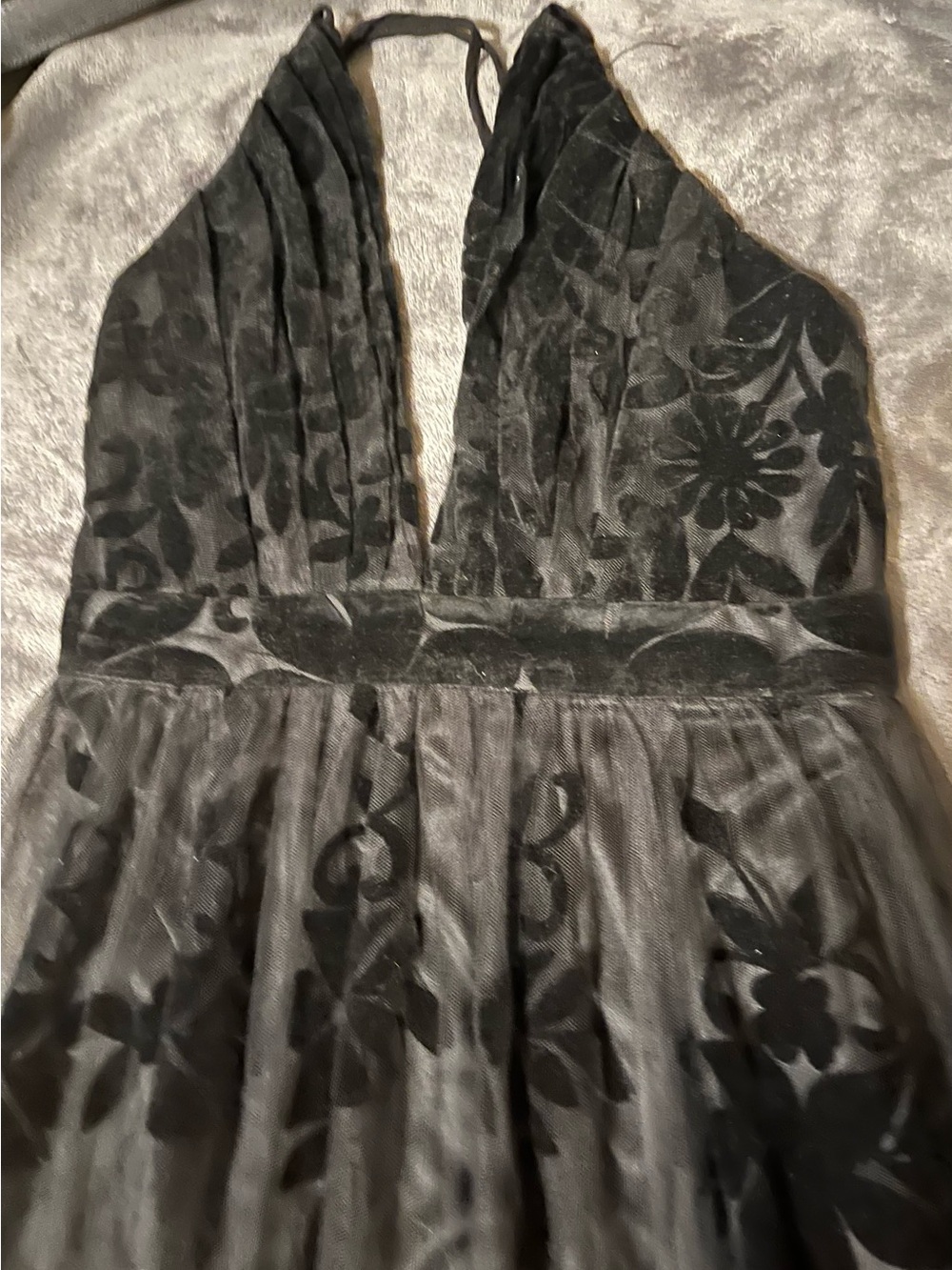 Windsor Black Strapless Floral Burnout Halter Dress